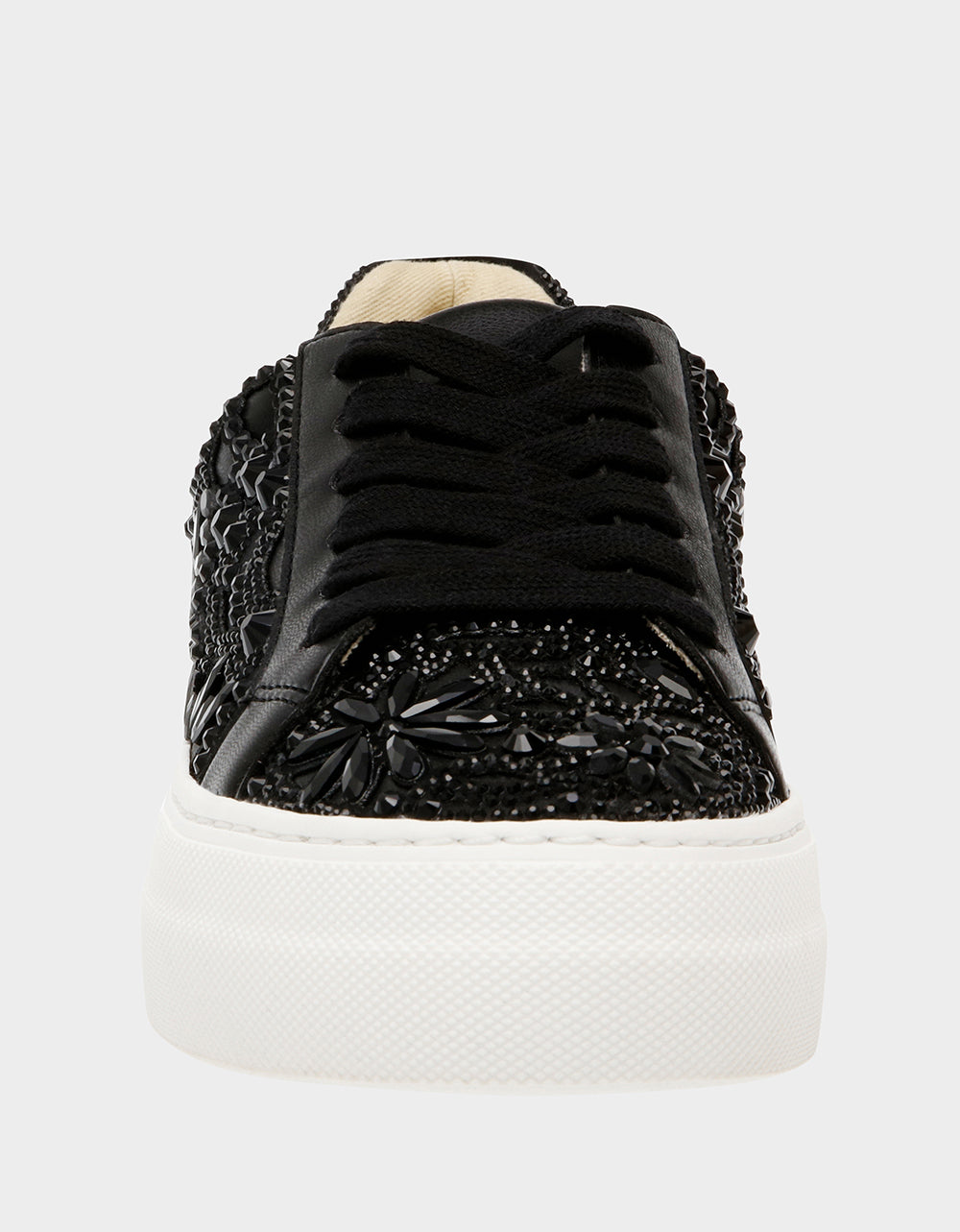 Betsey Johnson Deals - REILY Black Platform Low-Top Lace-Up Rhinestone Women's Sneaker