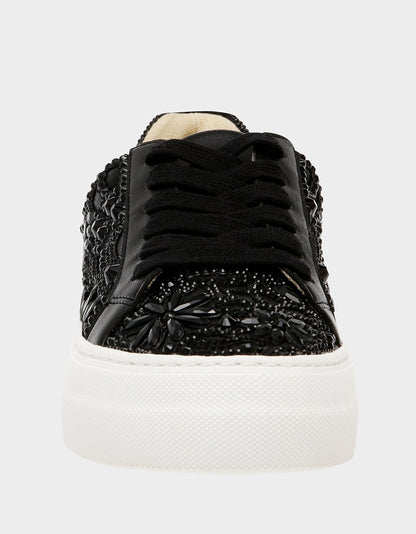 Betsey Johnson Deals - REILY Black Platform Low-Top Lace-Up Rhinestone Women's Sneaker