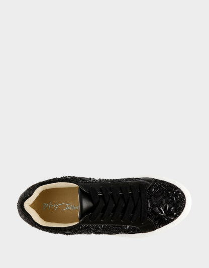 Betsey Johnson Deals - REILY Black Platform Low-Top Lace-Up Rhinestone Women's Sneaker