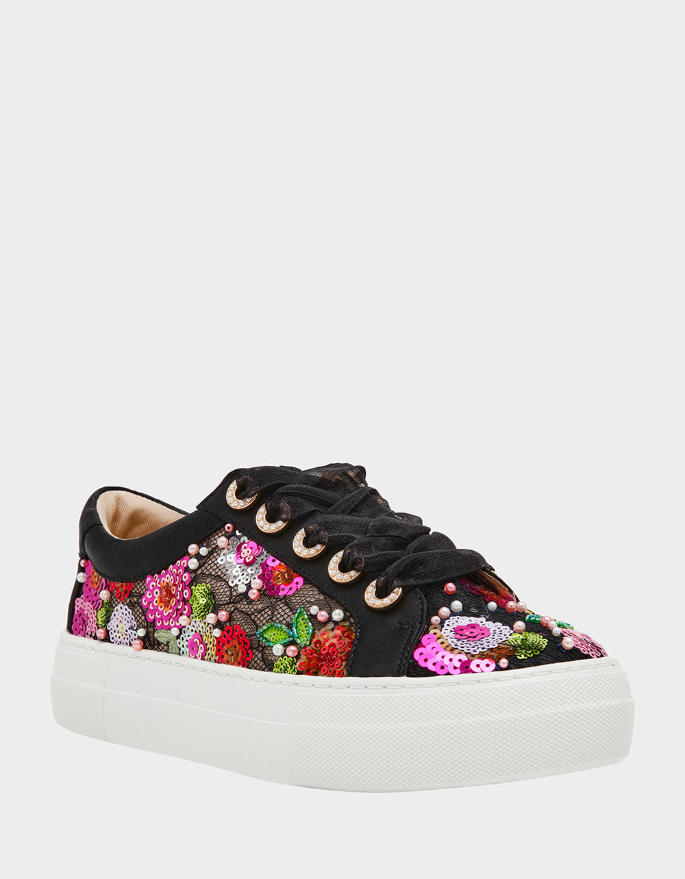 Betsey Johnson New - BONNY Black Floral Sequin Mesh Floral Platform Low-Top Women's Sneaker
