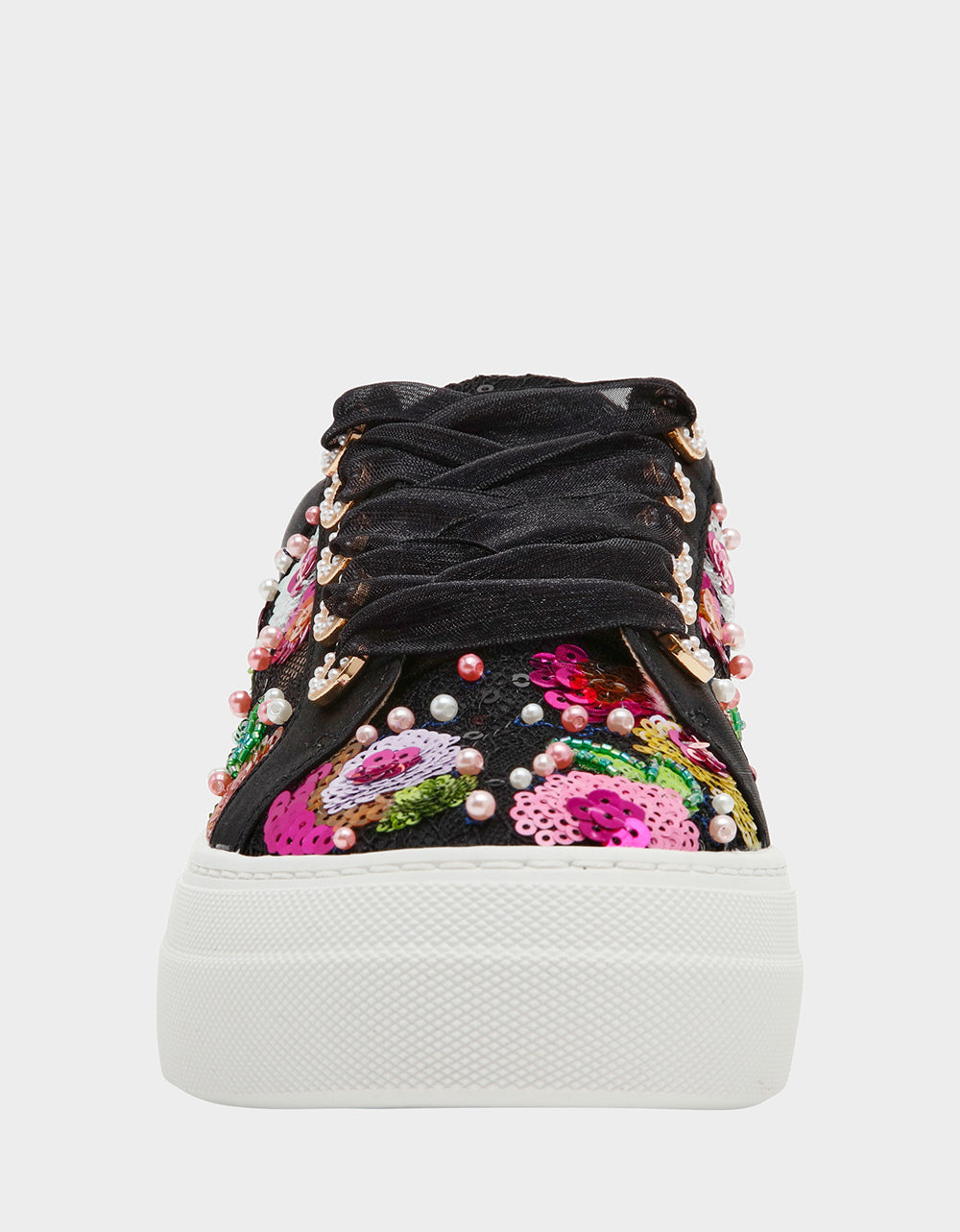 Betsey Johnson New - BONNY Black Floral Sequin Mesh Floral Platform Low-Top Women's Sneaker