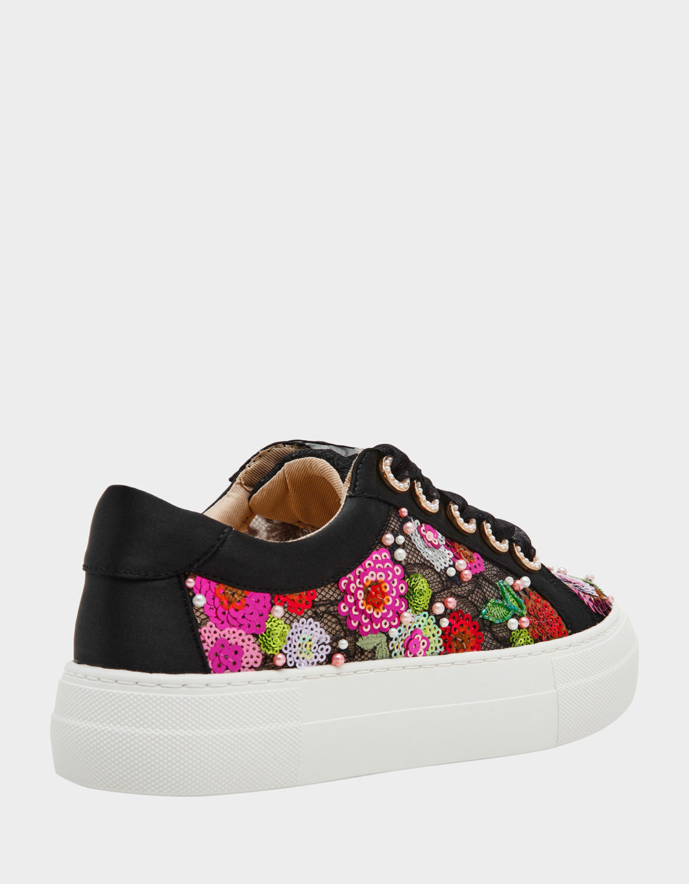 Betsey Johnson New - BONNY Black Floral Sequin Mesh Floral Platform Low-Top Women's Sneaker