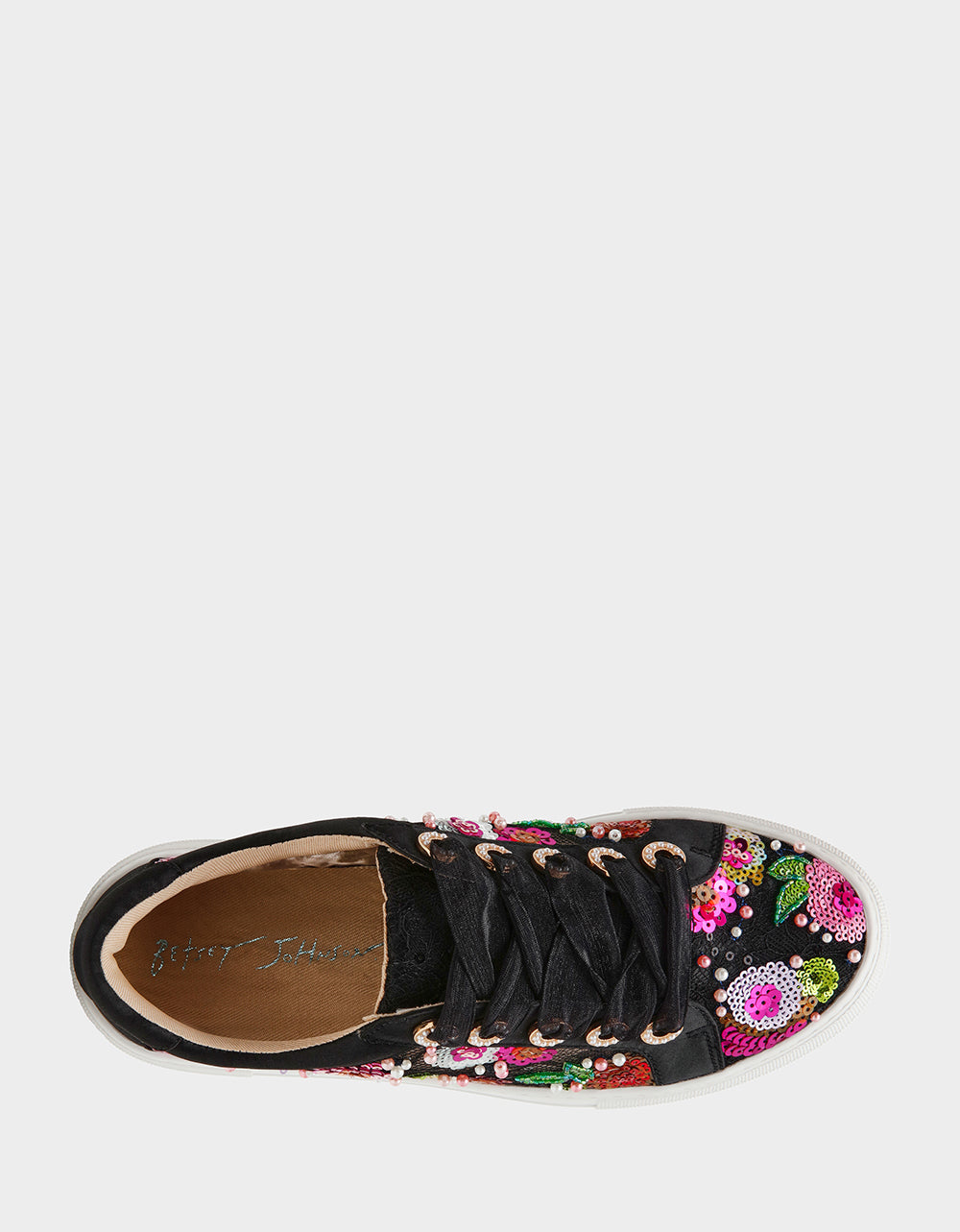 Betsey Johnson New - BONNY Black Floral Sequin Mesh Floral Platform Low-Top Women's Sneaker