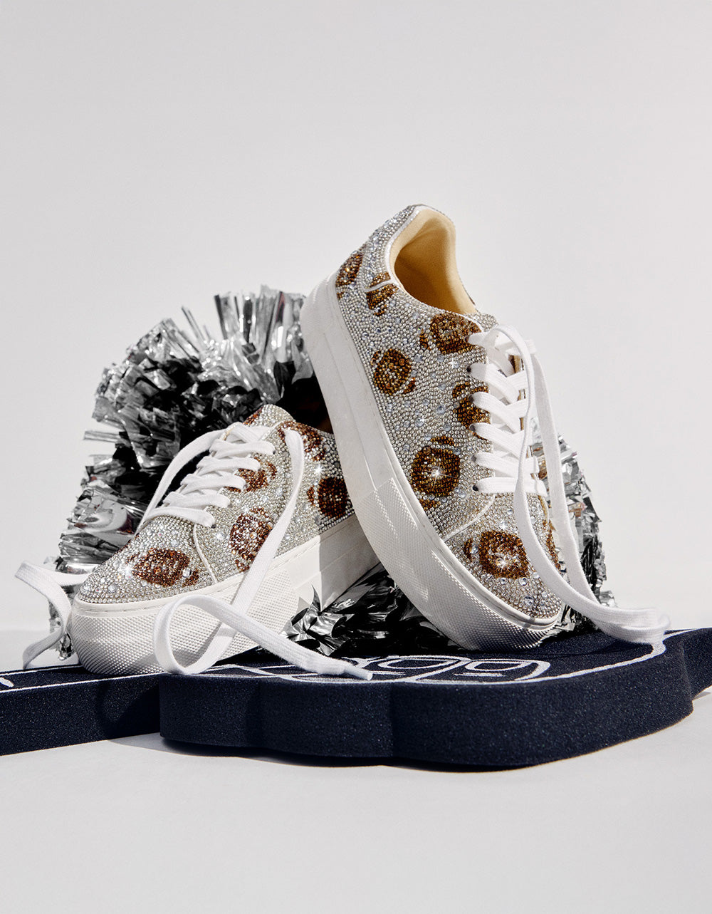 Betsey Johnson New - THE BIG GAME BUNDLE Women's Football Rhinestone Sneakers, Earrings, and Necklace Set