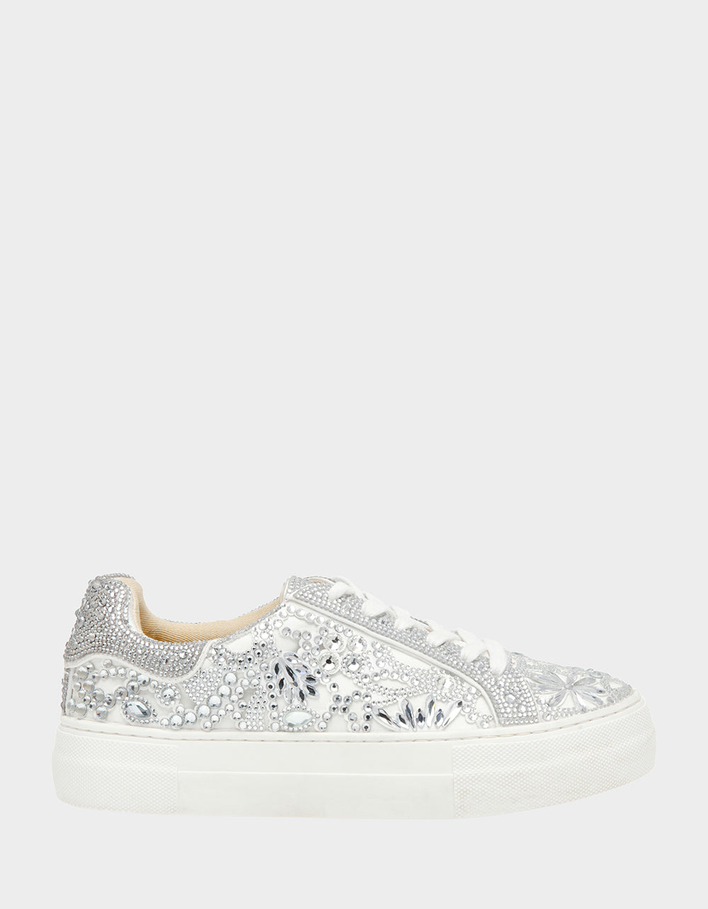 Betsey Johnson Recommended - REILY WHITE Platform Low-Top Lace-Up Rhinestone Women's Sneaker