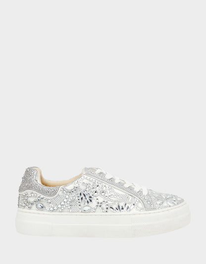 Betsey Johnson Recommended - REILY WHITE Platform Low-Top Lace-Up Rhinestone Women's Sneaker