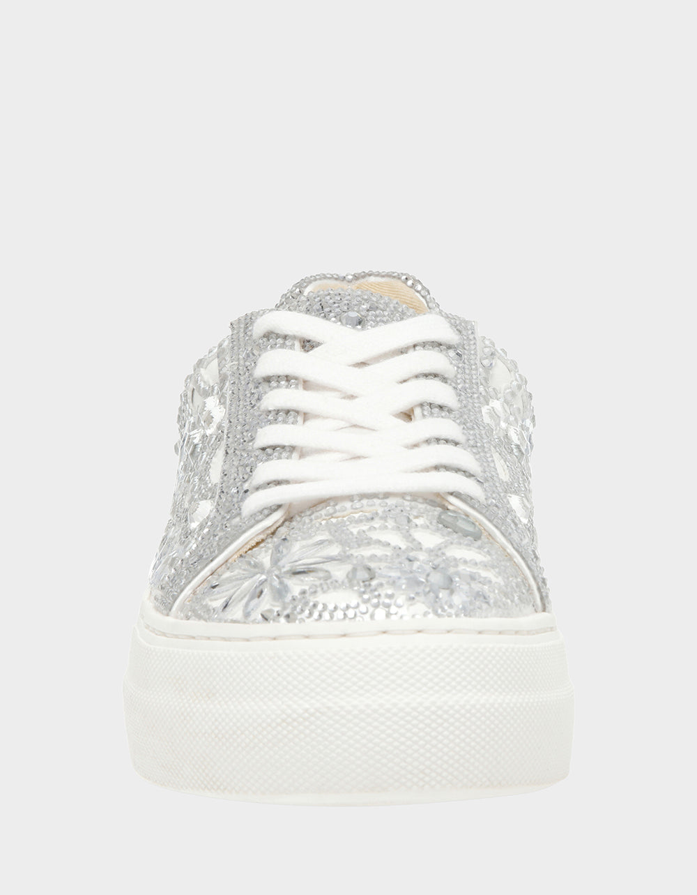 Betsey Johnson Recommended - REILY WHITE Platform Low-Top Lace-Up Rhinestone Women's Sneaker