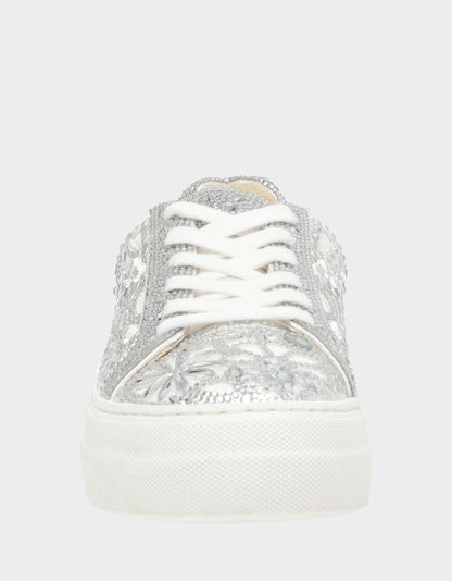 Betsey Johnson Recommended - REILY WHITE Platform Low-Top Lace-Up Rhinestone Women's Sneaker