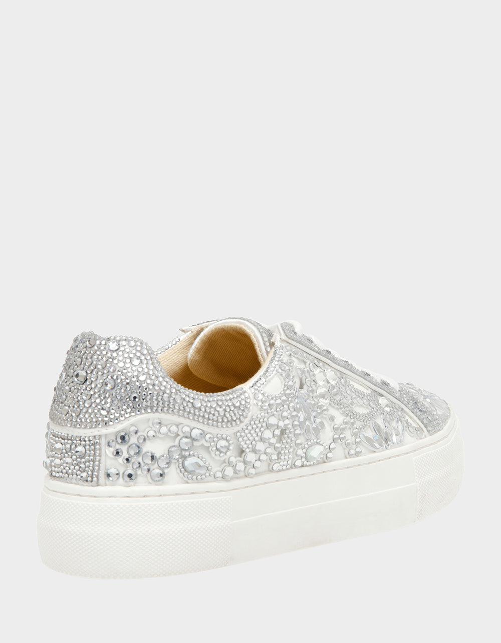 Betsey Johnson Recommended - REILY WHITE Platform Low-Top Lace-Up Rhinestone Women's Sneaker