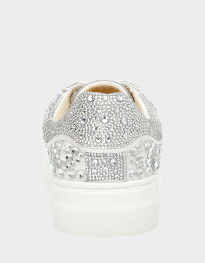 Betsey Johnson Recommended - REILY WHITE Platform Low-Top Lace-Up Rhinestone Women's Sneaker