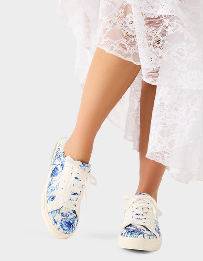 Betsey Johnson Discount - DAMON WHITE/BLUE FLORAL Women's Blue Floral Sneaker
