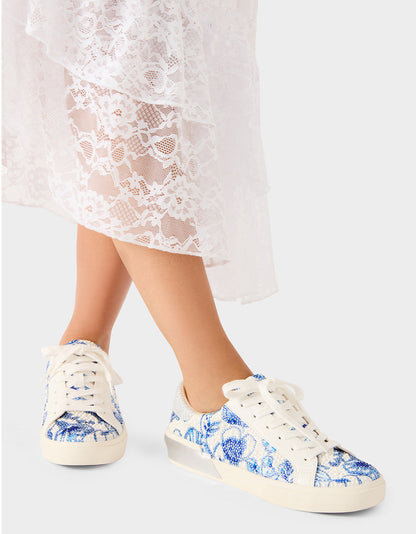 Betsey Johnson Discount - DAMON WHITE/BLUE FLORAL Women's Blue Floral Sneaker