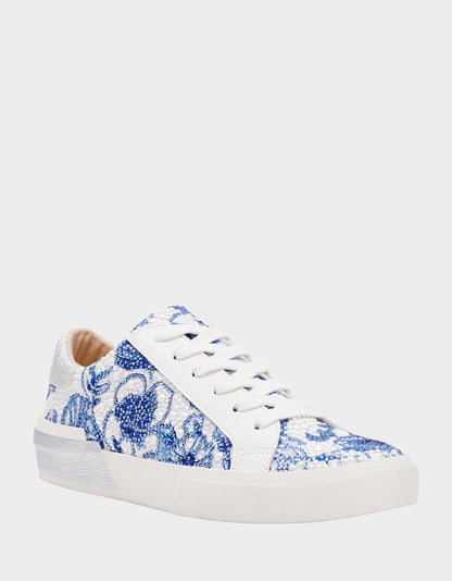 Betsey Johnson Discount - DAMON WHITE/BLUE FLORAL Women's Blue Floral Sneaker
