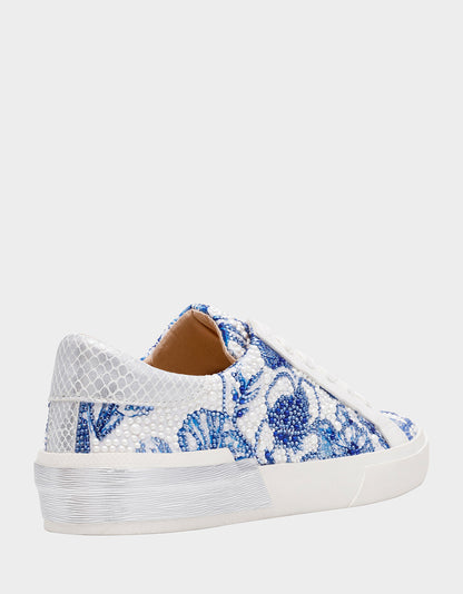 Betsey Johnson Discount - DAMON WHITE/BLUE FLORAL Women's Blue Floral Sneaker
