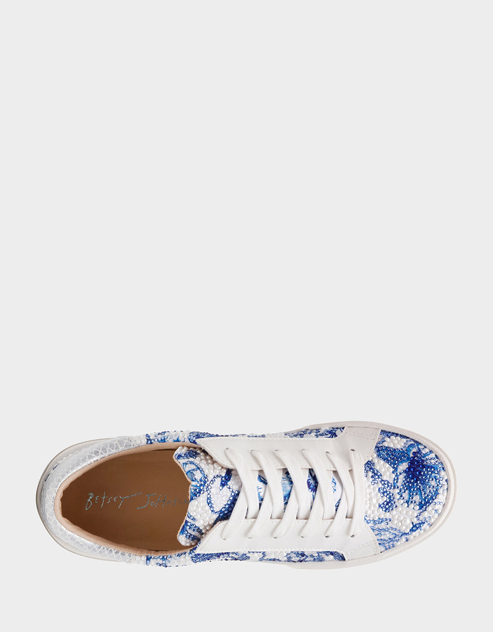 Betsey Johnson Discount - DAMON WHITE/BLUE FLORAL Women's Blue Floral Sneaker
