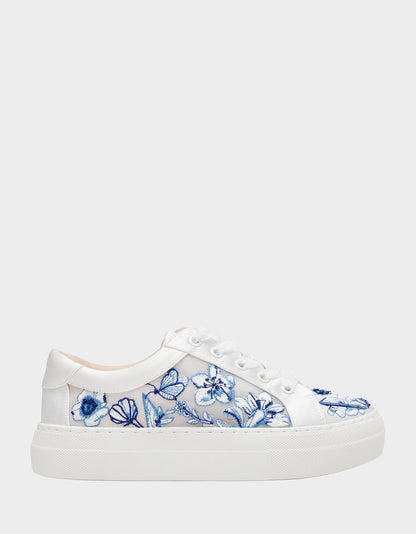 Betsey Johnson Special Offer - NINO BLUE FLORAL Platform Low-Top Lace-Up Sneakers