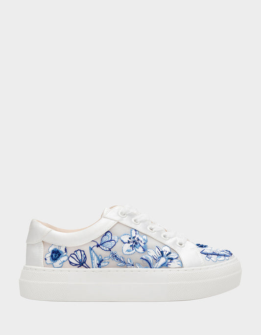 Betsey Johnson Special Offer - NINO BLUE FLORAL Platform Low-Top Lace-Up Sneakers