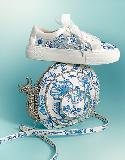 Betsey Johnson Special Offer - NINO BLUE FLORAL Platform Low-Top Lace-Up Sneakers