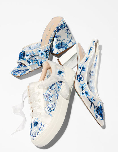 Betsey Johnson Special Offer - NINO BLUE FLORAL Platform Low-Top Lace-Up Sneakers