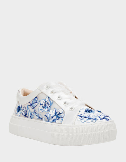 Betsey Johnson Special Offer - NINO BLUE FLORAL Platform Low-Top Lace-Up Sneakers