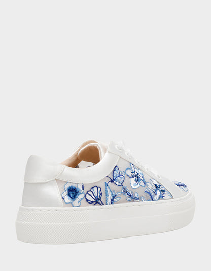 Betsey Johnson Special Offer - NINO BLUE FLORAL Platform Low-Top Lace-Up Sneakers