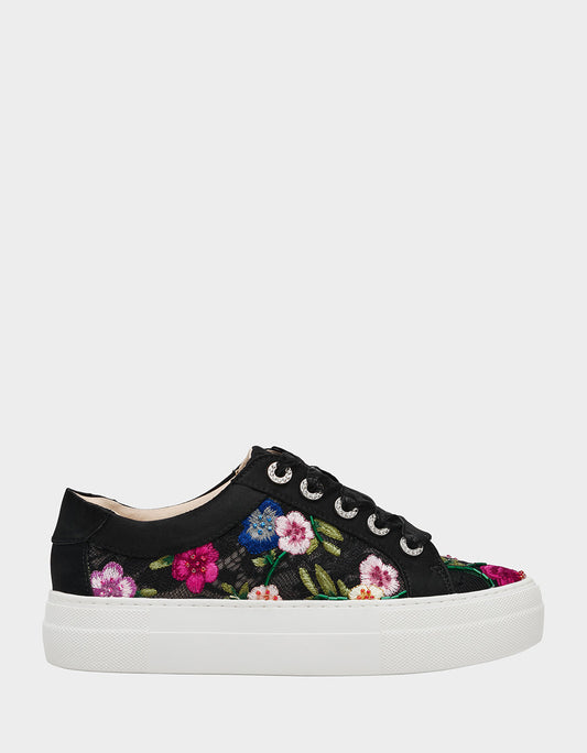 Betsey Johnson Best Price - JAYLA BLACK MULTI FLORAL Platform Low-Top Lace-Up Sneaker