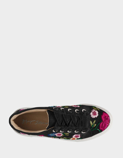 Betsey Johnson Best Price - JAYLA BLACK MULTI FLORAL Platform Low-Top Lace-Up Sneaker