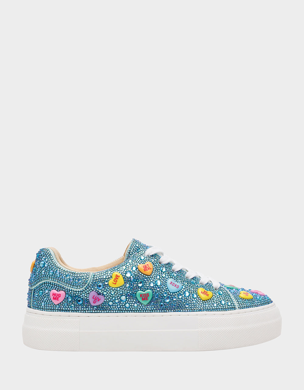 Betsey Johnson Discount - SIDNY MINT MULTI HEARTS Women's Rhinestone Candy Heart Sneakers