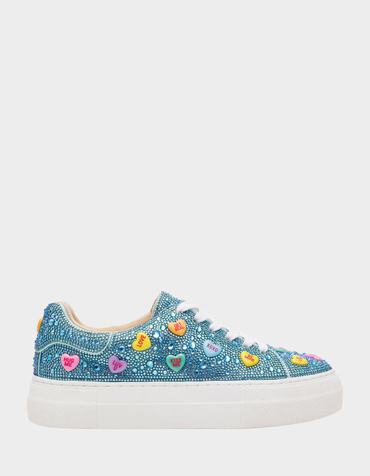 Betsey Johnson Discount - SIDNY MINT MULTI HEARTS Women's Rhinestone Candy Heart Sneakers