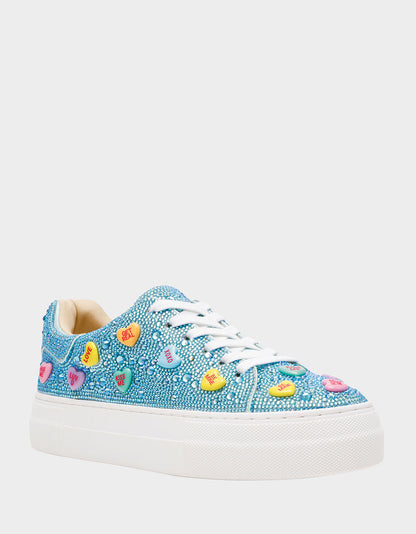 Betsey Johnson Discount - SIDNY MINT MULTI HEARTS Women's Rhinestone Candy Heart Sneakers