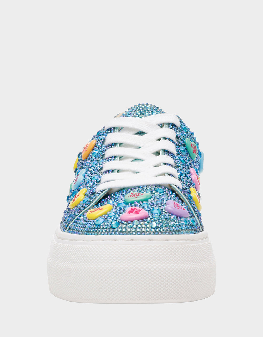 Betsey Johnson Discount - SIDNY MINT MULTI HEARTS Women's Rhinestone Candy Heart Sneakers