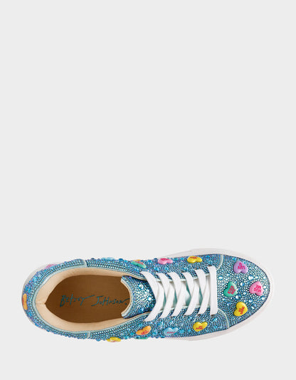 Betsey Johnson Discount - SIDNY MINT MULTI HEARTS Women's Rhinestone Candy Heart Sneakers