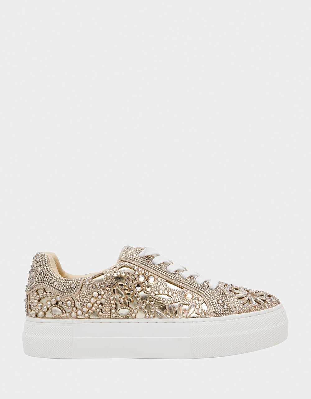 Betsey Johnson Best Price - REILY LIGHT GOLD Platform Low-Top Lace-Up Rhinestone Women's Sneaker