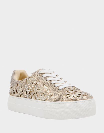 Betsey Johnson Best Price - REILY LIGHT GOLD Platform Low-Top Lace-Up Rhinestone Women's Sneaker