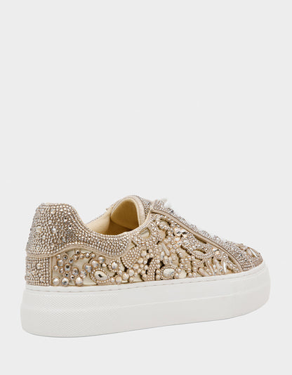 Betsey Johnson Best Price - REILY LIGHT GOLD Platform Low-Top Lace-Up Rhinestone Women's Sneaker