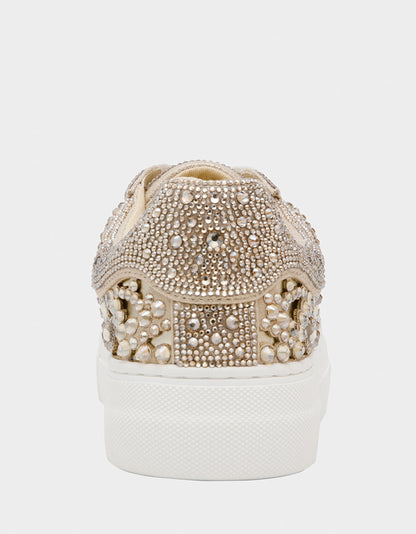 Betsey Johnson Best Price - REILY LIGHT GOLD Platform Low-Top Lace-Up Rhinestone Women's Sneaker