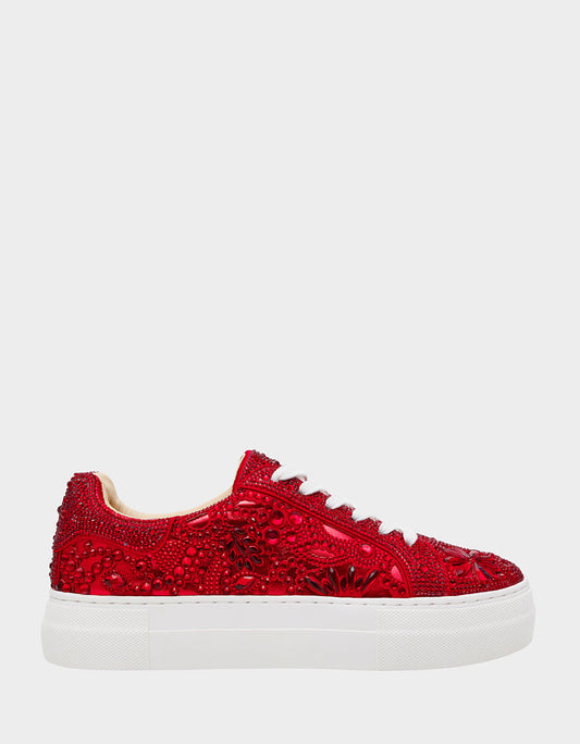 Betsey Johnson Premium - REILY RED Platform Low-Top Lace-Up Rhinestone Women's Sneaker