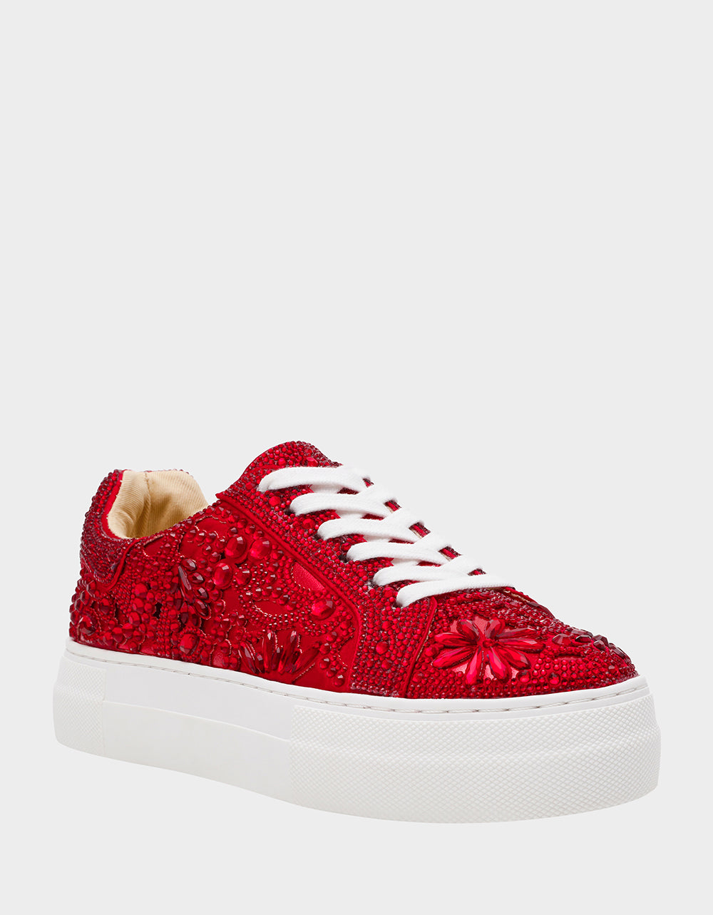 Betsey Johnson Premium - REILY RED Platform Low-Top Lace-Up Rhinestone Women's Sneaker