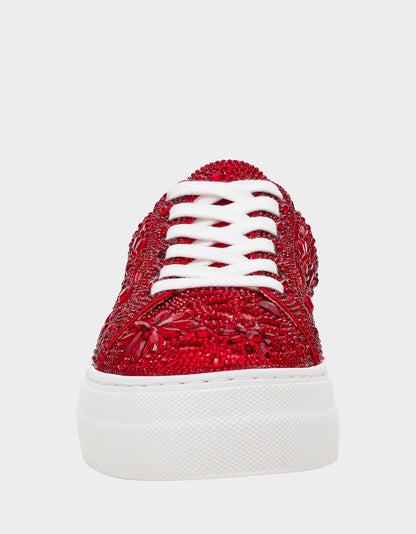 Betsey Johnson Premium - REILY RED Platform Low-Top Lace-Up Rhinestone Women's Sneaker