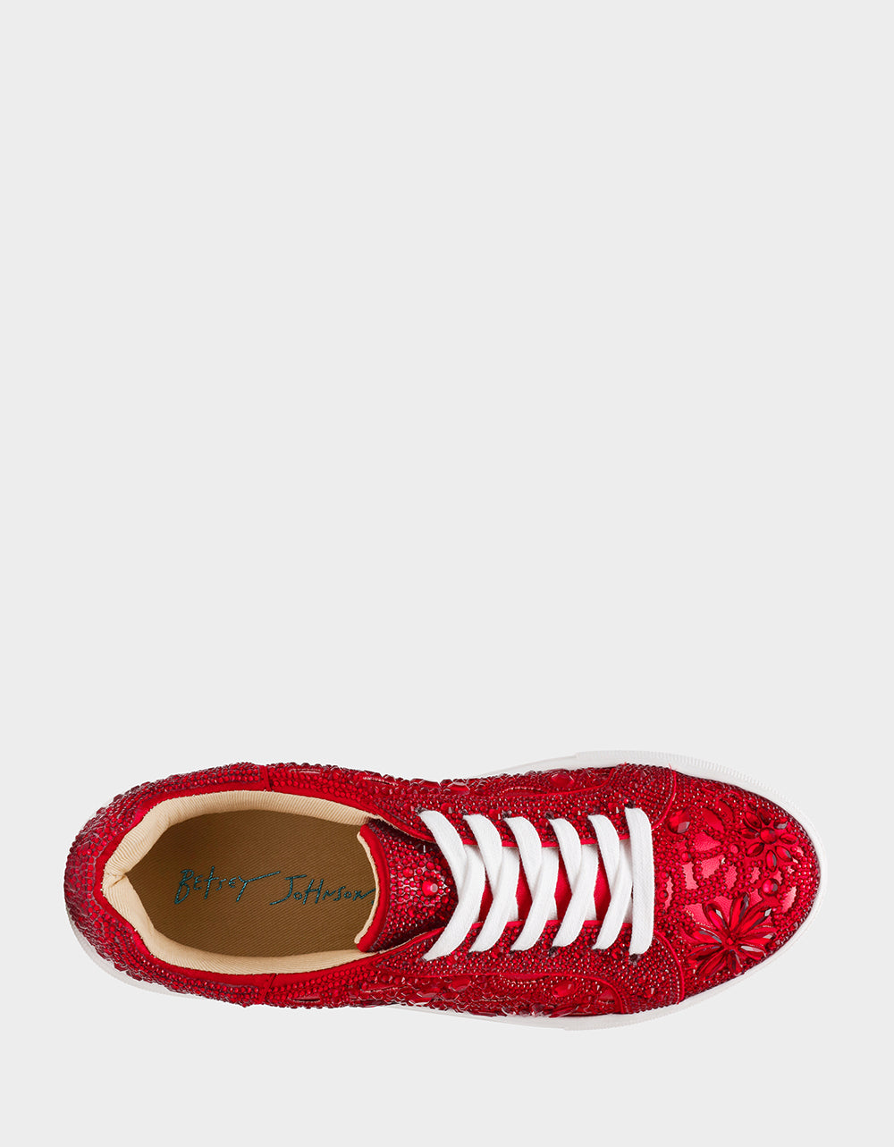 Betsey Johnson Premium - REILY RED Platform Low-Top Lace-Up Rhinestone Women's Sneaker
