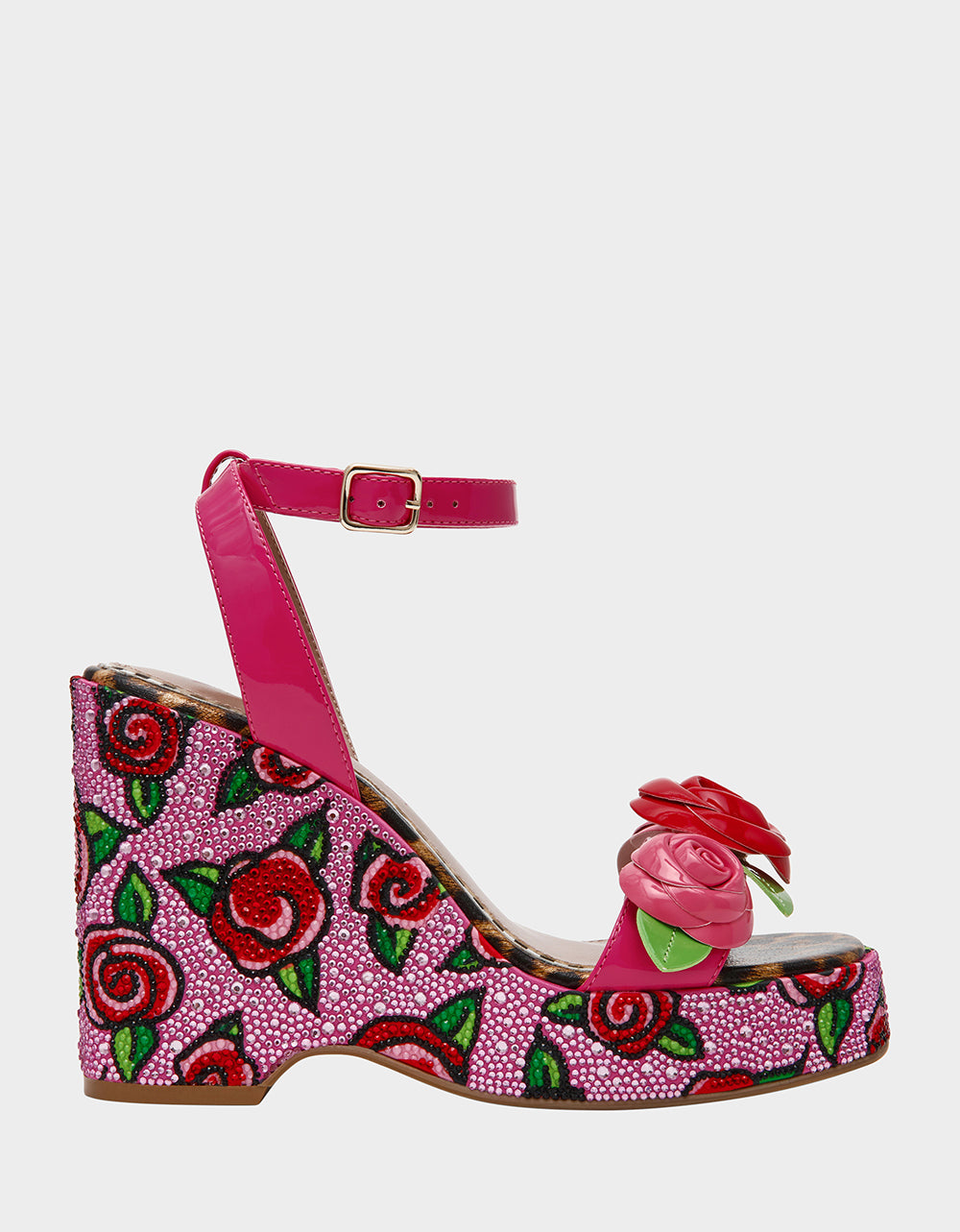 Betsey Johnson Best Price - LIZZETE Fuchsia Rose Platform Flowers Embellished Women's Wedge Heel
