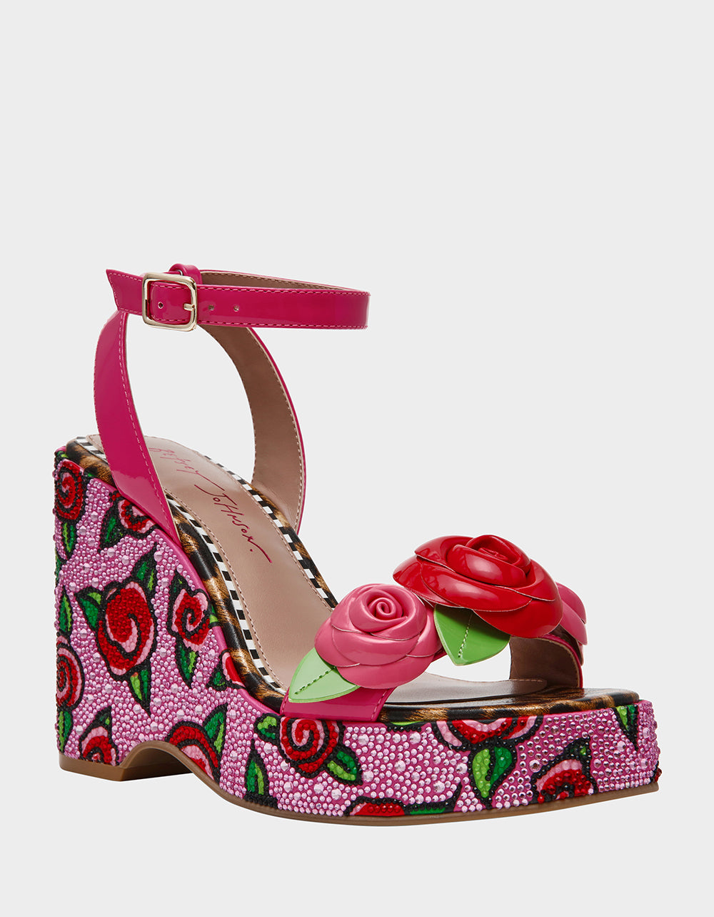 Betsey Johnson Best Price - LIZZETE Fuchsia Rose Platform Flowers Embellished Women's Wedge Heel