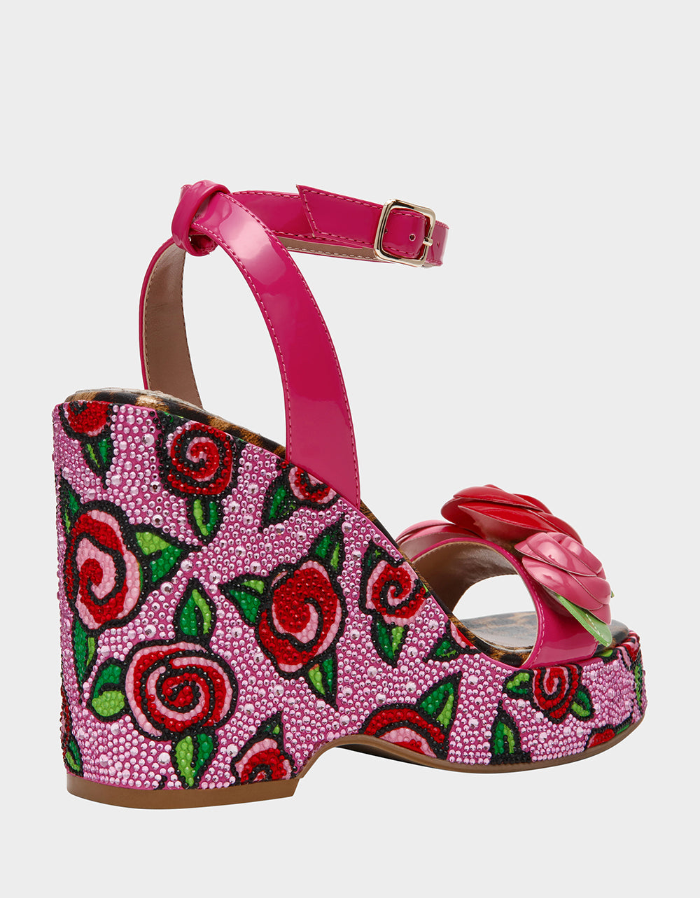 Betsey Johnson Best Price - LIZZETE Fuchsia Rose Platform Flowers Embellished Women's Wedge Heel