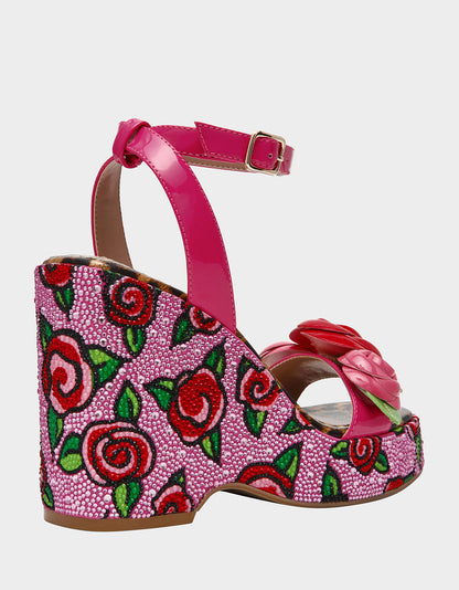 Betsey Johnson Best Price - LIZZETE Fuchsia Rose Platform Flowers Embellished Women's Wedge Heel