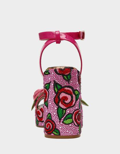 Betsey Johnson Best Price - LIZZETE Fuchsia Rose Platform Flowers Embellished Women's Wedge Heel