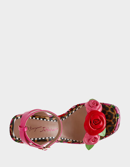 Betsey Johnson Best Price - LIZZETE Fuchsia Rose Platform Flowers Embellished Women's Wedge Heel