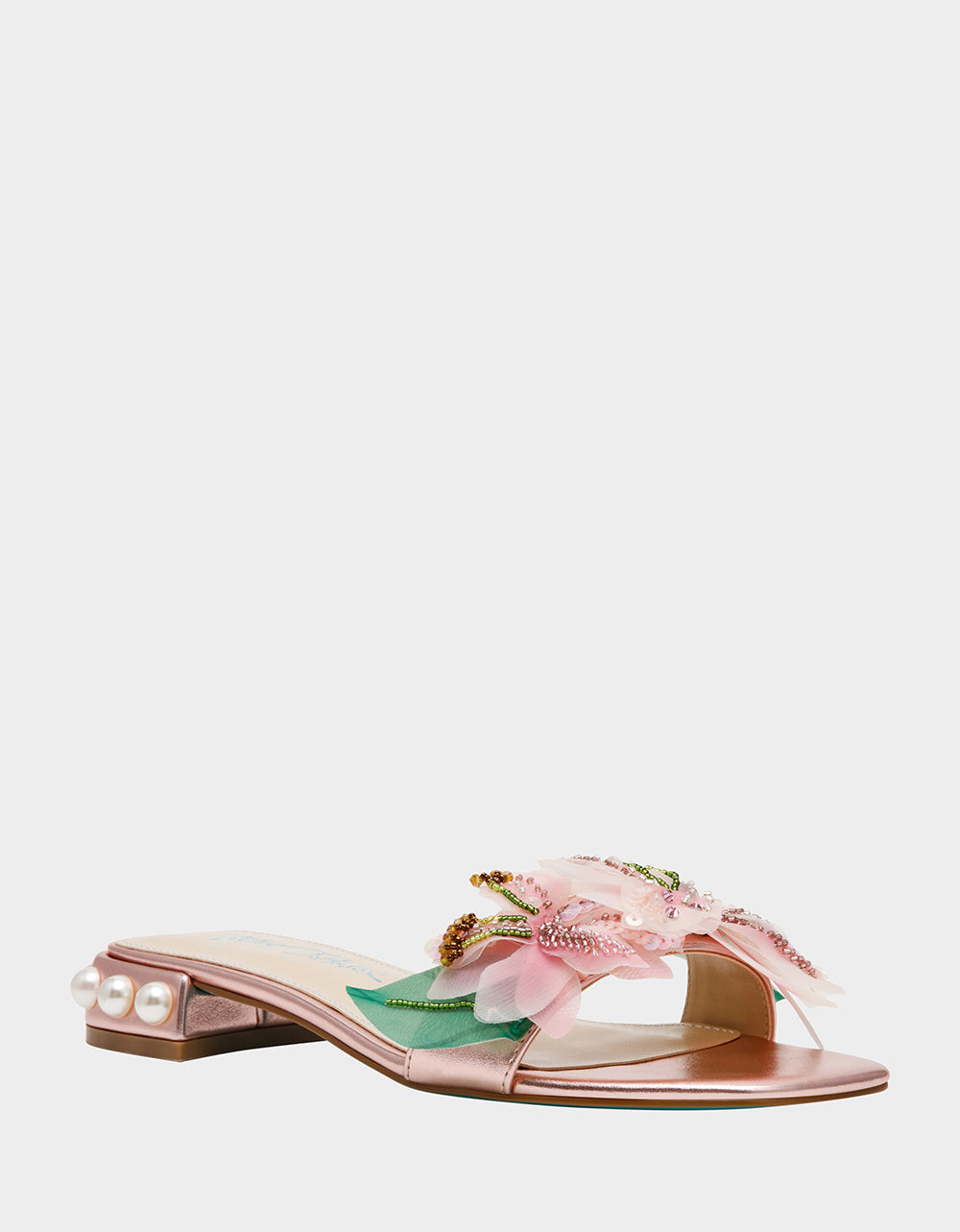 Betsey Johnson Hot Sale - ROSIA Light Pink Flower Embellished Pearl Square-Toe Women's Block Heel