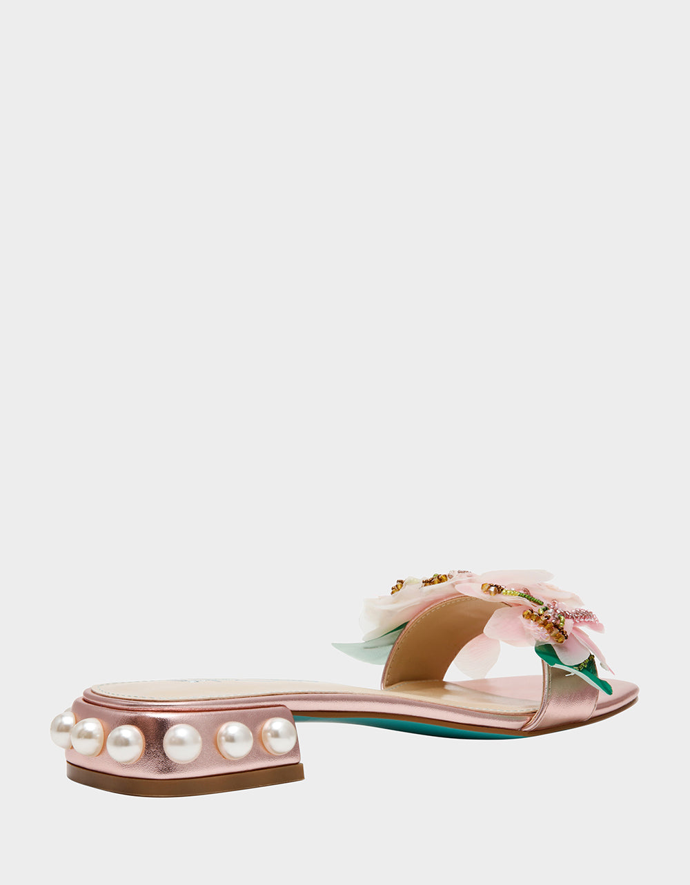 Betsey Johnson Hot Sale - ROSIA Light Pink Flower Embellished Pearl Square-Toe Women's Block Heel