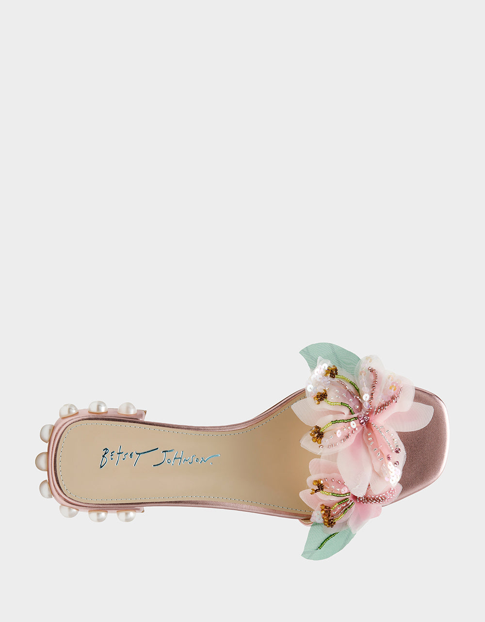 Betsey Johnson Hot Sale - ROSIA Light Pink Flower Embellished Pearl Square-Toe Women's Block Heel