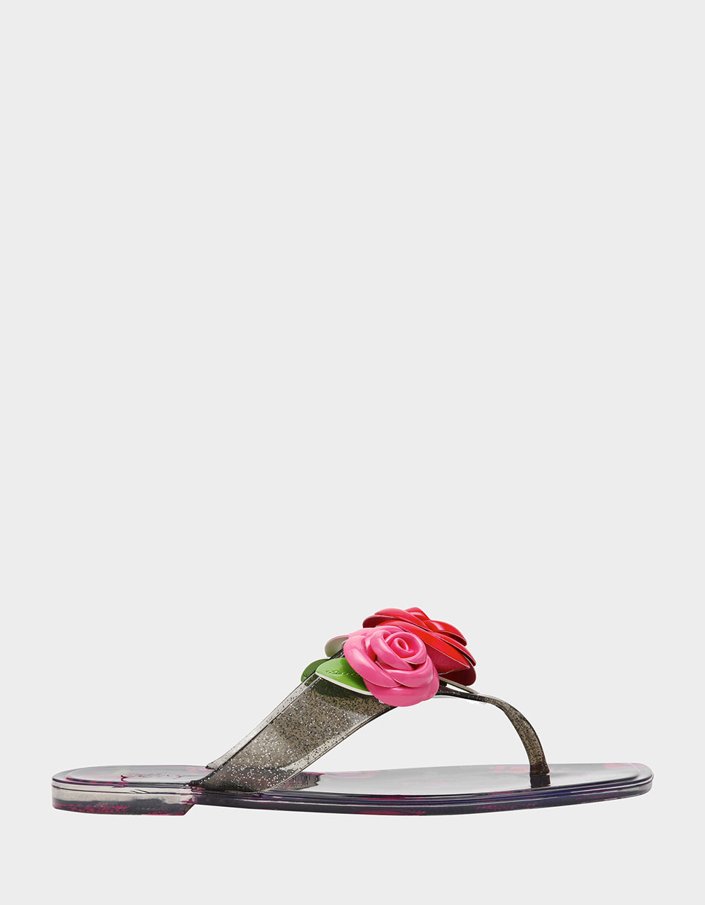 Betsey Johnson Featured - TRENTEN Black Rose Jelly Thong Strappy Women's Sandal